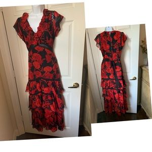 Eva Mendes Red and Black Sexy Maxi Dress